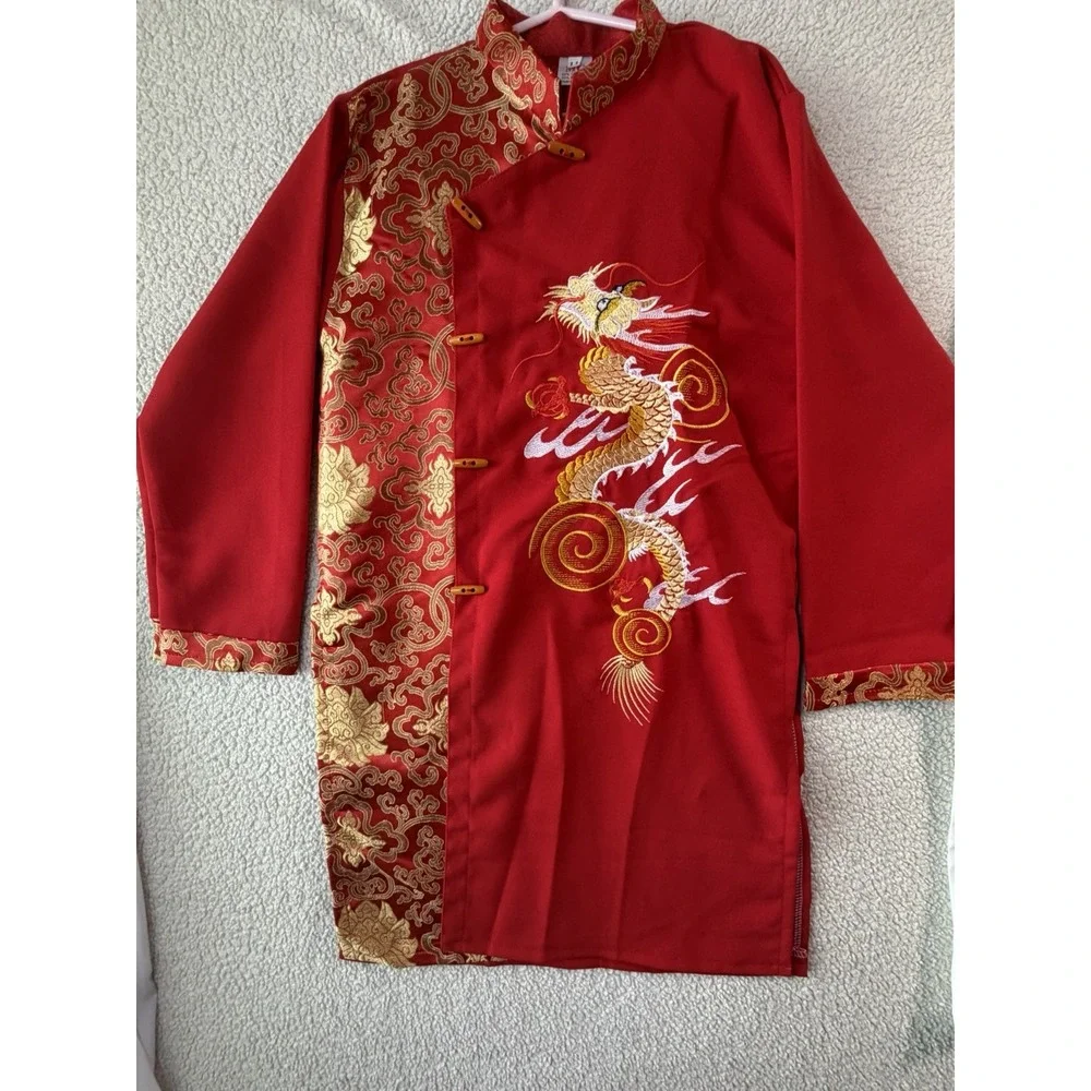 Boys Vietnamese Ao Dai Size 11 Red Gold Dragon Tet Lunar New Year Outfit